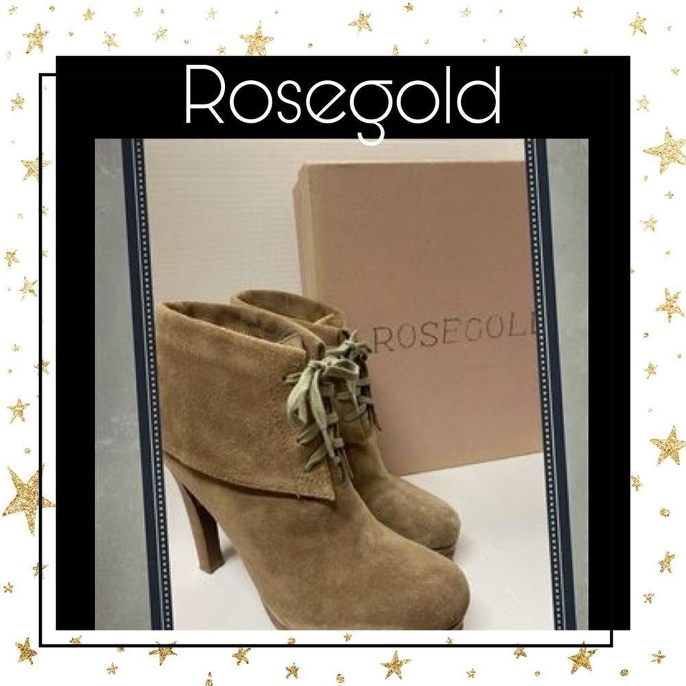 Rosegold Genie Taupe Suede Platform Booties 7.5